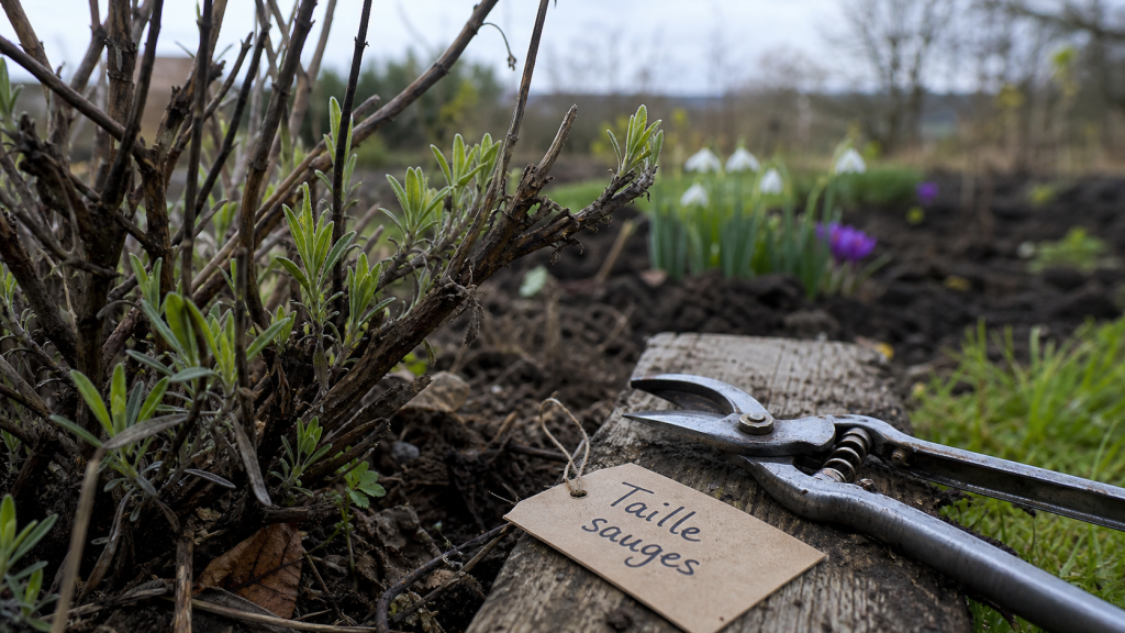 Quand tailler les sauges : sécateur sur sauge au printemps