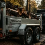 Remorque pour bois de chauffage, benne acier chargée de bûches
