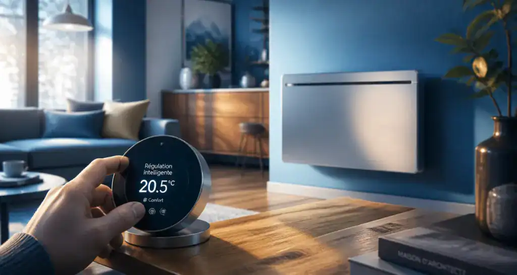 thermostat chauffage électrique connecté dans un salon