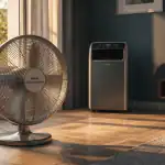 ventilateur basse consommation posé dans un salon lumineux