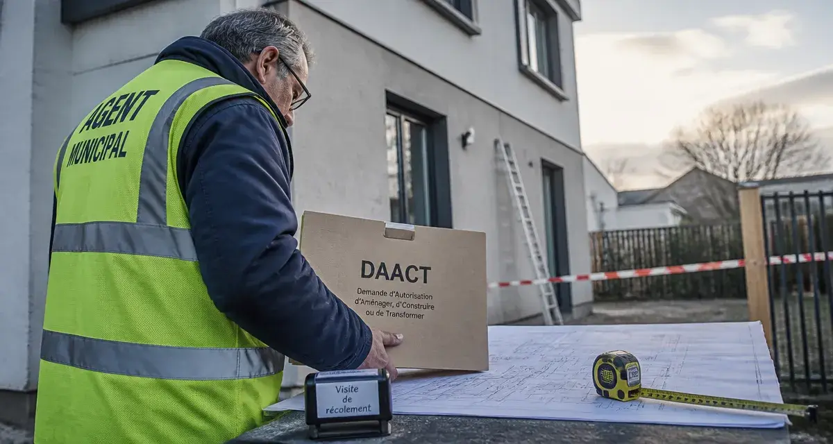 Visite de récolement : agent municipal avec dossier DAACT sur chantier