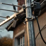 Antenne rateau TNT UHF sur toiture, réception stable