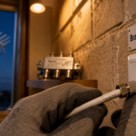 Branchement antenne tv rateau TNT : fiche F sur câble coaxial près de la prise TV