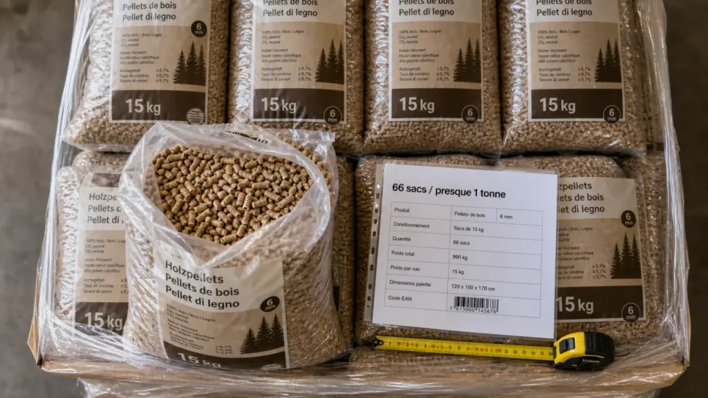 Combien de sac de pellet sur une palette : 66 sacs sur presque 1 tonne