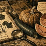 Cucurbitacées liste : courgette, potiron et pastèque tranchée