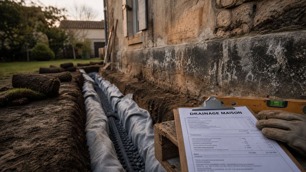 Drainage maison ancienne prix : tranchée et tuyau perforé