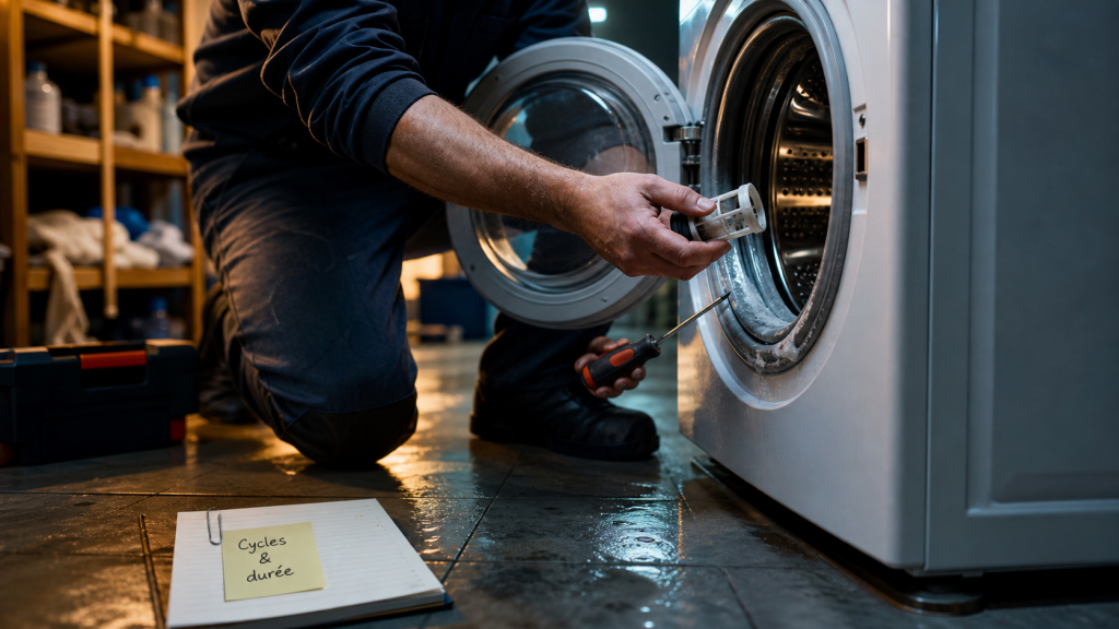 Technicien répare une machine à laver : durée de vie machine à laver