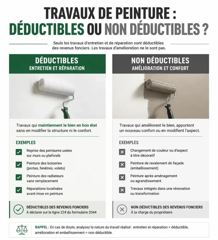 Tableau récapitulatif de la déductibilité fiscale des travaux de peinture en résidence principale