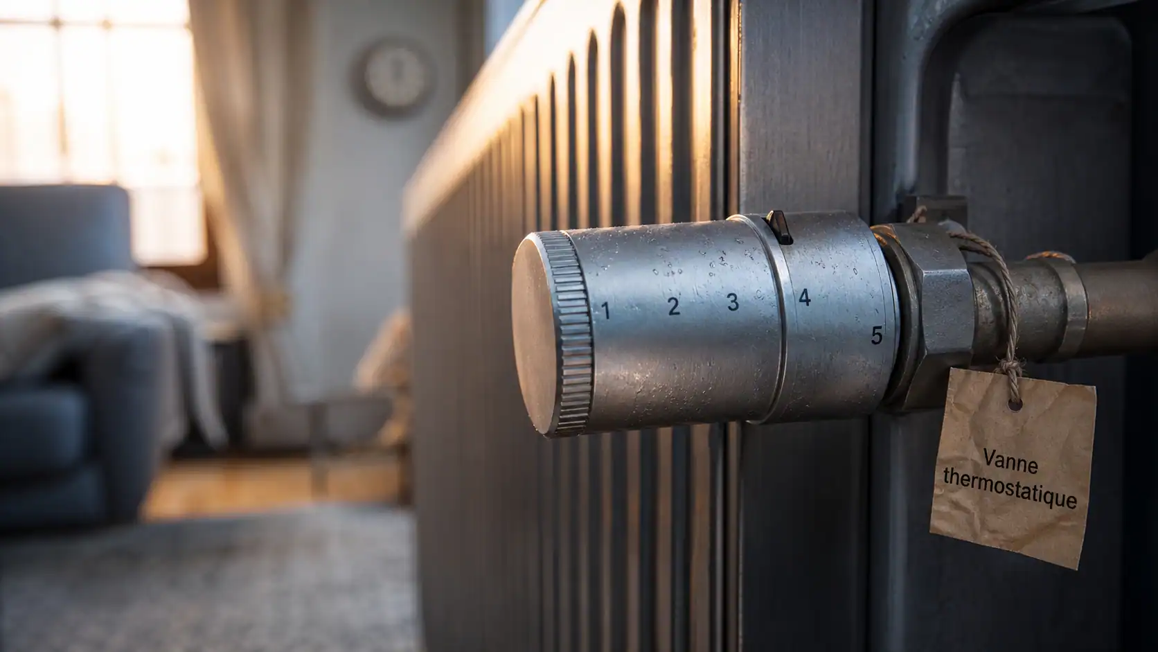 Fonctionnement vanne thermostatique : tête thermostatique sur radiateur