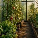 Potager serre : tomates et concombres, aération sous serre vitrée