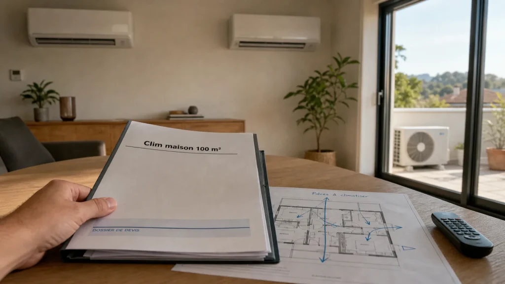 Prix climatisation maison 100m2 : devis et télécommande pour 100 m²