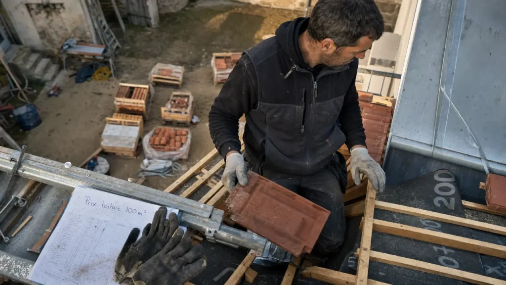 Prix d une toiture 100m2 sur chantier : couvreur et tuile