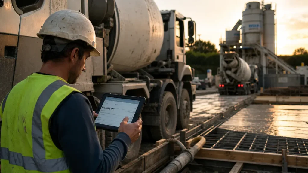 Prix de la toupie de beton sur chantier BPE, pompage et béton frais
