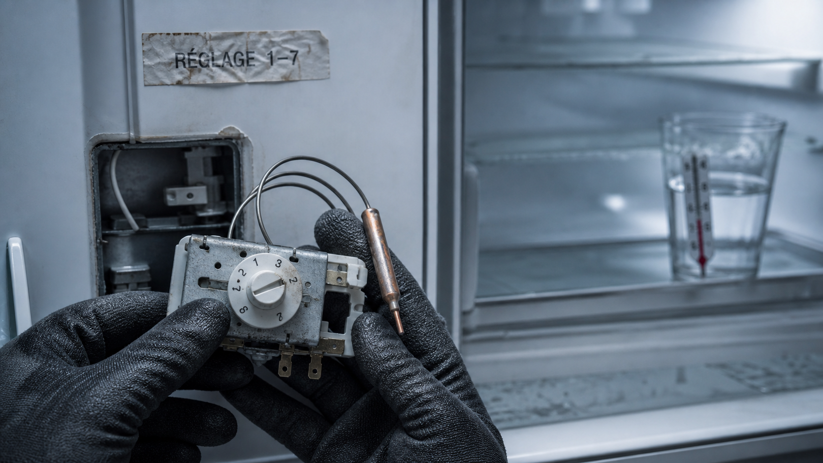 Thermostat frigo : technicien règle le thermostat et diagnostique la panne