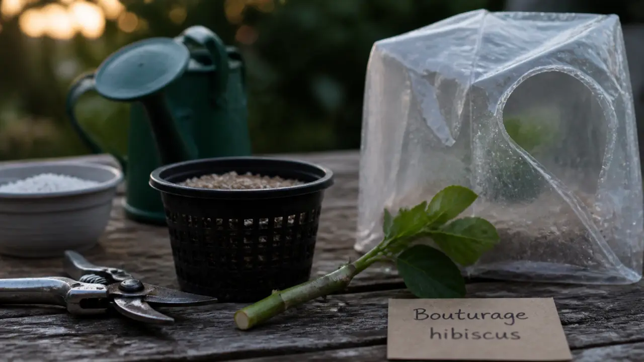 Bouture hibiscus exterieur : bouture semi-ligneuse en godet et mini-serre