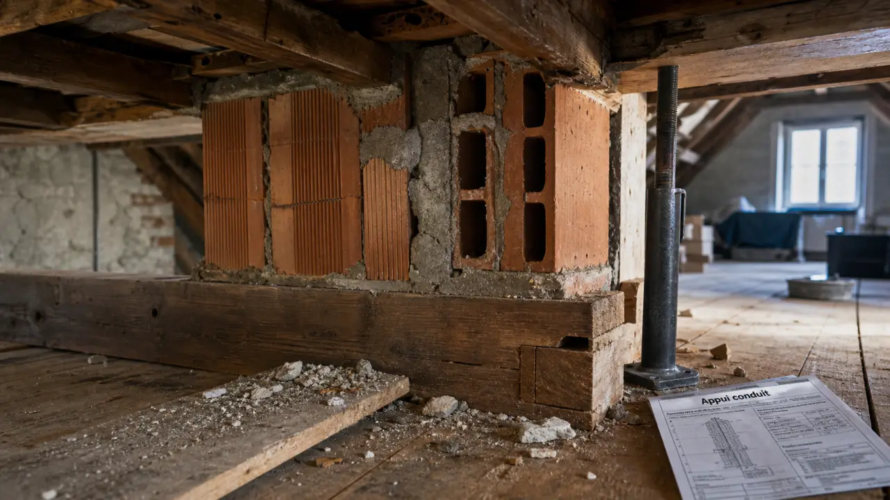 Chevêtre pour soutenir un conduit de cheminée sur plancher : boisseaux et cadre