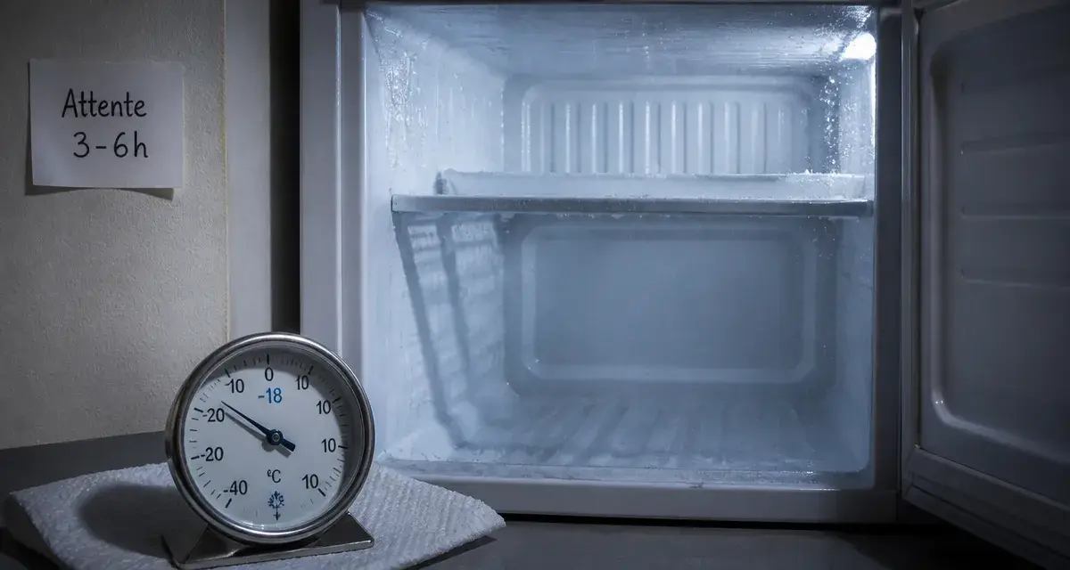 Combien de temps avant de remplir un congélateur après dégivrage : -18°C, attente 3-6h