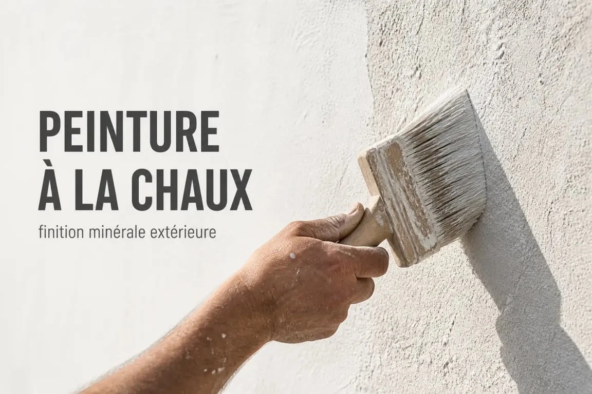 Application de peinture extérieur à la chaux au pinceau sur enduit minéral