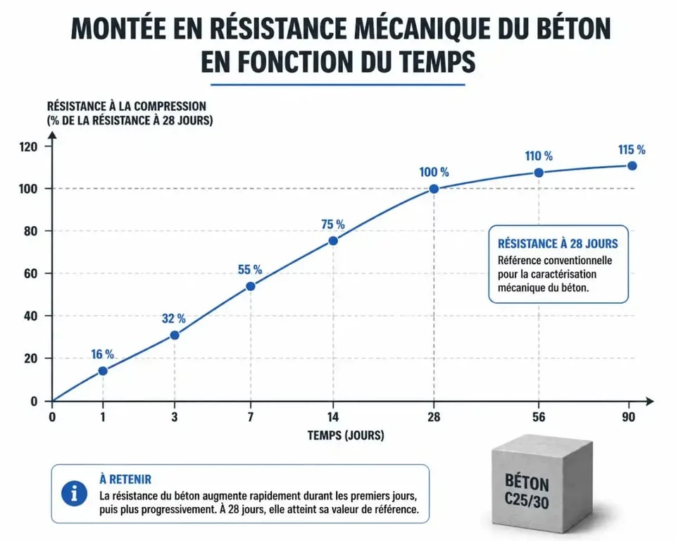 Graphique de la montée en résistance mécanique du béton pour le décoffrage