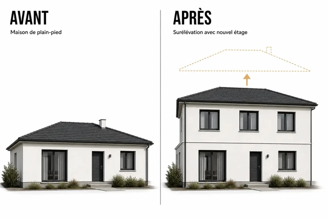 Surélévation maison plain pied : avant et après la transformation d’une maison de plain-pied en maison à étage