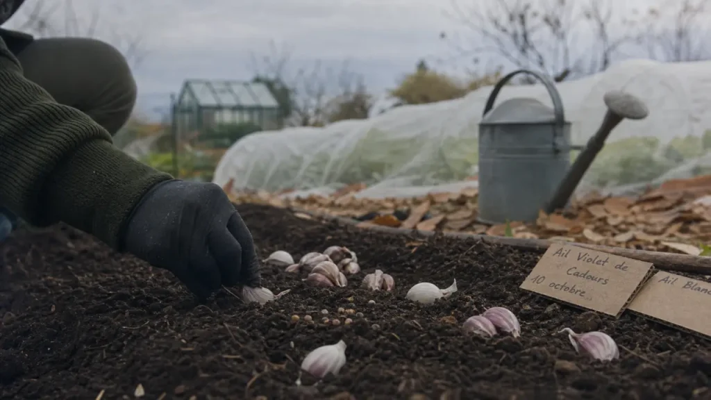 Que planter en octobre au potager : ail, mâche, fraisiers, terre sombre