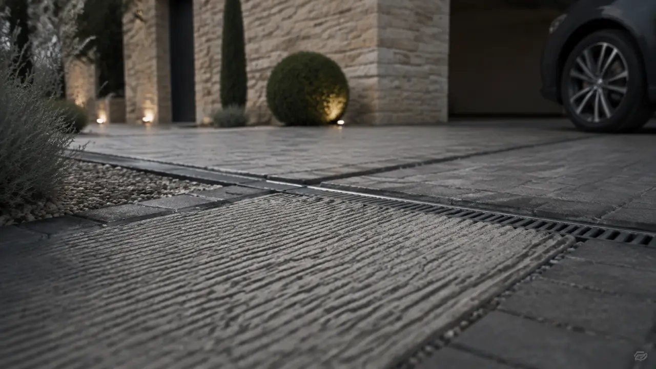 Aménagement allée carrossable avec béton drainant strié et pente