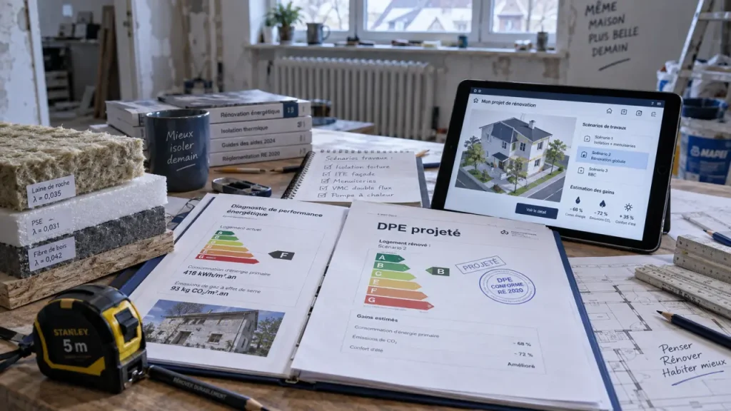 DPE projeté sur table, guidage de travaux, sans remplacer le diagnostic officiel DPE