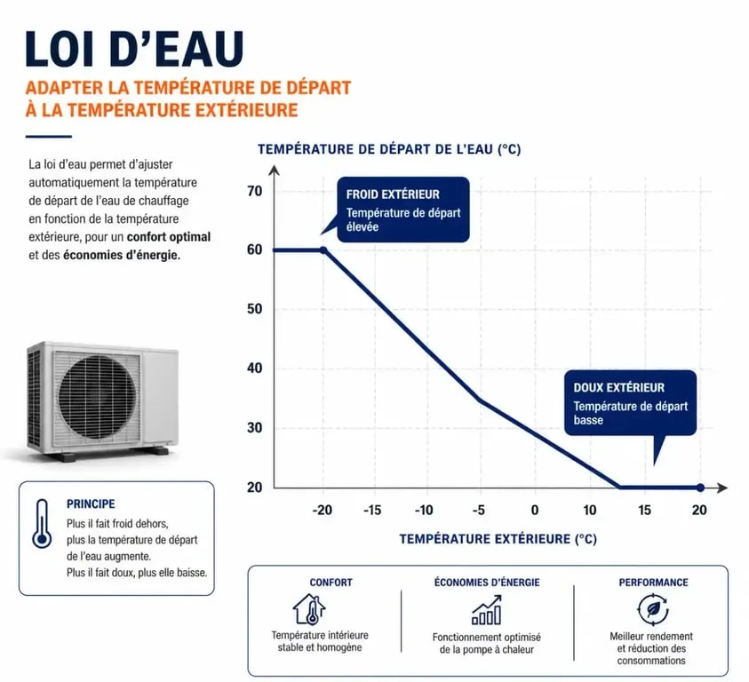 Graphique de la loi d'eau pour le réglage d'une pompe à chaleur
