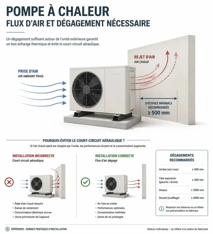 Schéma de circulation d'air pour l'installation d'une pompe à chaleur