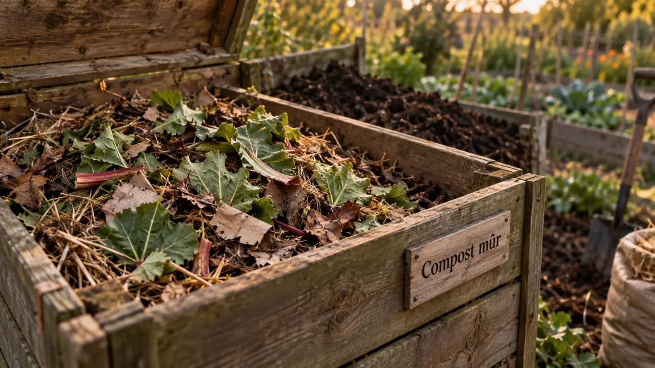 Feuille de rhubarbe compost : feuilles au composteur de jardin