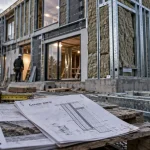 Ossature metallique maison : isolation extérieure en cours de montage