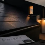 Panneau solaire esthetique sur toiture noire mate, intégré sans quadrillage visible