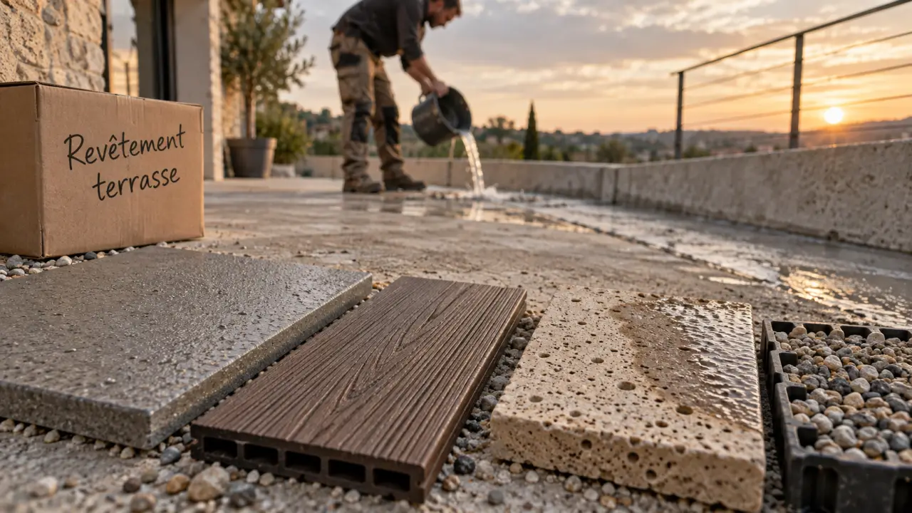 Revêtement sol extérieur terrasse : test de drainage sur terrasse en rénovation