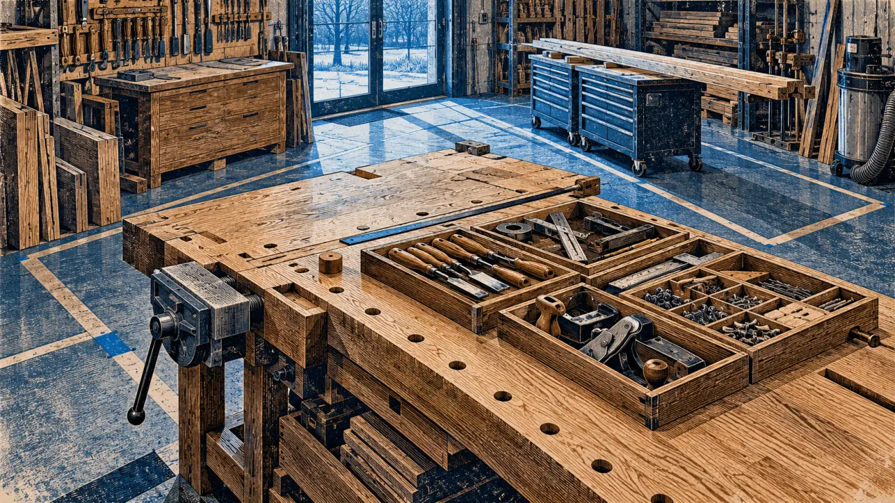 Aménagement atelier : établi accessible, outils à portée, sol dégagé