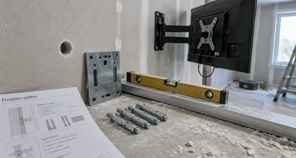 Fixation charge lourde sur carreau de plâtre : platine et chevilles selon épaisseur