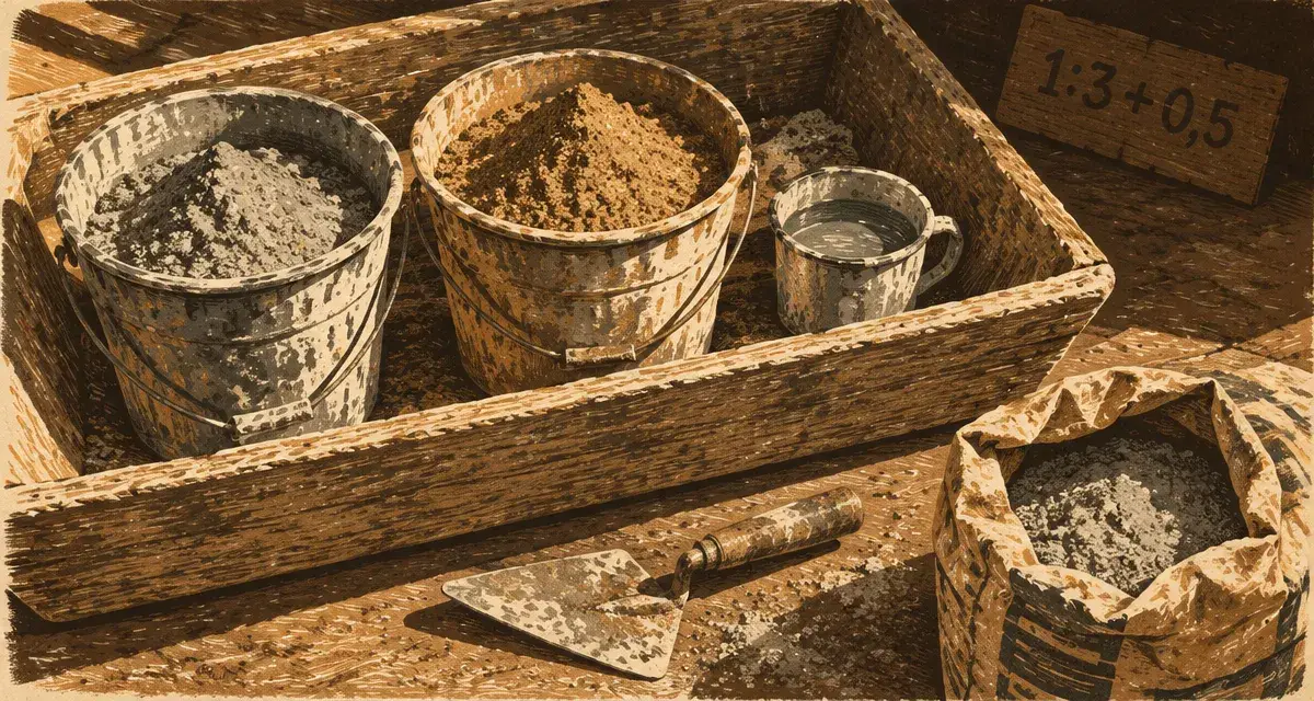 Dosage pour mortier 1:3 : sable-ciment, eau ajoutée progressivement