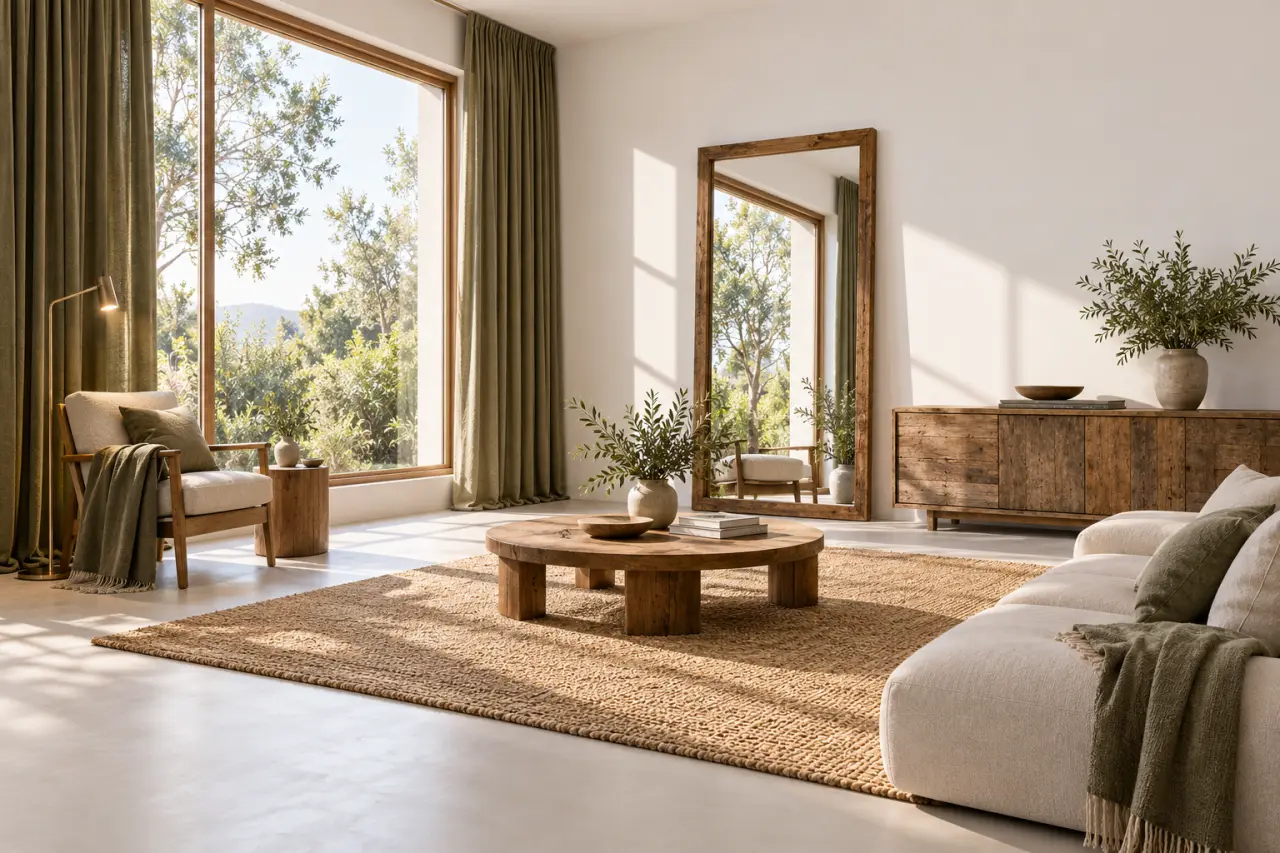 Séjour lumineux illustrant l’efficacité énergétique de sa maison pour une décoration durable